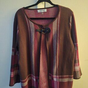 Kasper Plaid Open Front Sweater / Cardigan